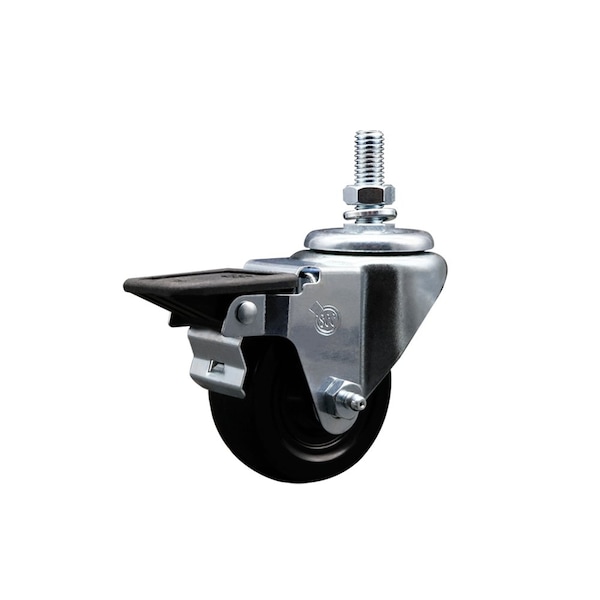 3 Inch Hard Rubber 12 Inch Threaded Stem Caster with Brake